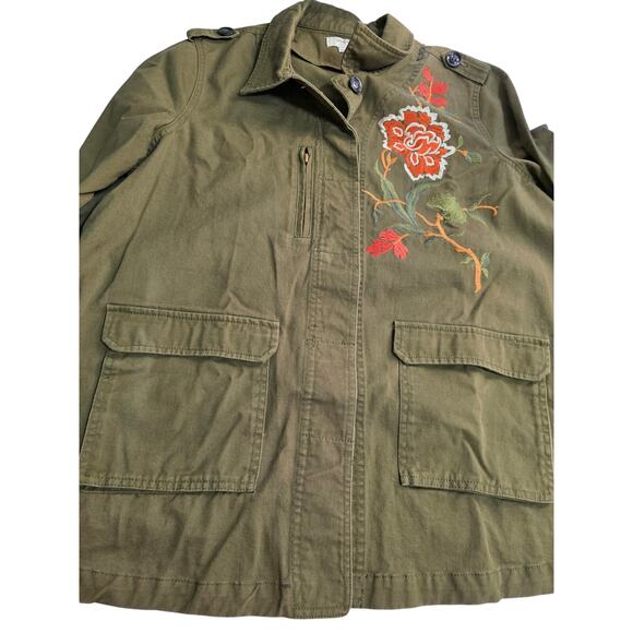 Umgee Womens Sz L Olive Green Floral Embroidered Pockets Barn Chore Coat - Picture 4 of 12